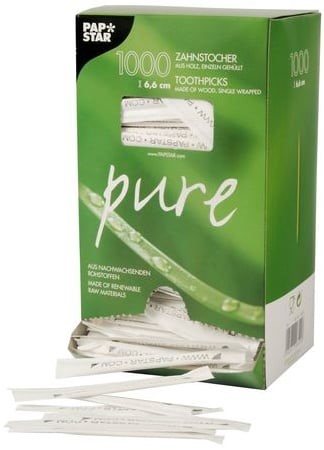 Tandpetare Singelpack 6,5cm 1000/fp